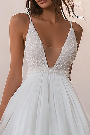 White A Line Spaghetti Straps Tulle Graduation Dress